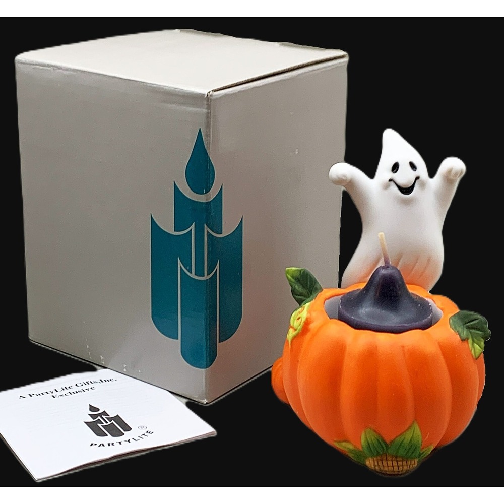 PartyLite Ghost Spooky Pumpkin Halloween Candle Holder Retired NIB w New Votive